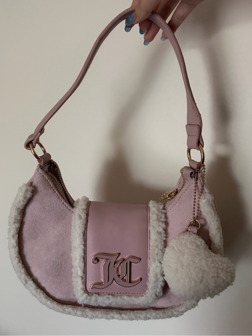 Women’s Pink Faux-Shearling Shoulder Bag